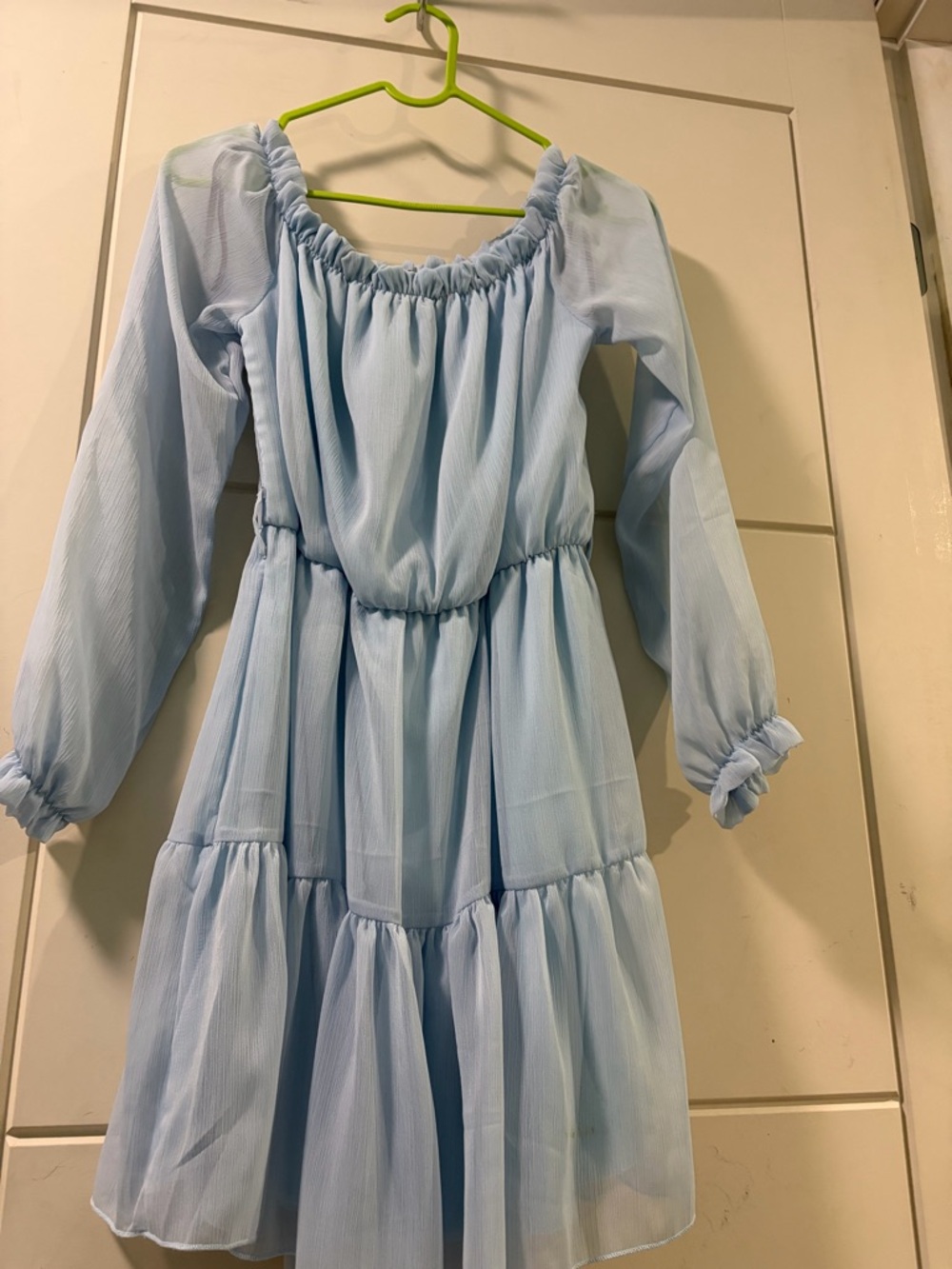 Forever 21 Light Blue Long Sleeve Tiered Dress